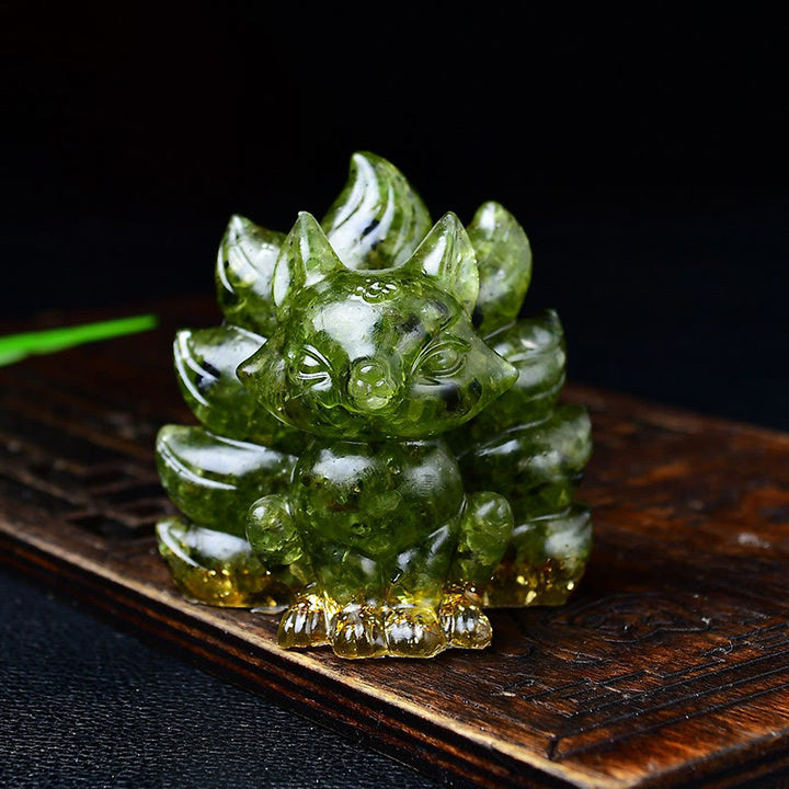 Buddha Stones, natürliche verschiedene Kristalle, Erdbeerquarz, Amethyst, neunschwänziger Fuchs, Schutz, Heimdekoration - Peridot 5,5 x 4,5 x 5,5 cm - image 39