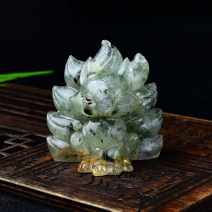 Buddha Stones, natürliche verschiedene Kristalle, Erdbeerquarz, Amethyst, neunschwänziger Fuchs, Schutz, Heimdekoration - Prehnit 5,5 x 4,5 x 5,5 cm - image 44