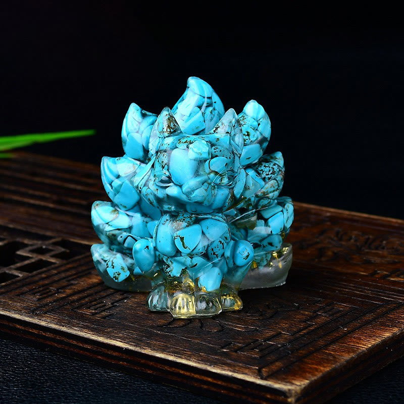 Buddha Stones, natürliche verschiedene Kristalle, Erdbeerquarz, Amethyst, neunschwänziger Fuchs, Schutz, Heimdekoration - Türkisblau, 5,5 x 4,5 x 5,5 cm - image 49
