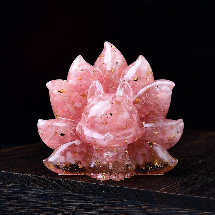 Buddha Stones, klein, verschiedene Steine, rosa Kristall, Citrin, Amethyst, neunschwänziger Fuchs, Wärme, Heimdekoration