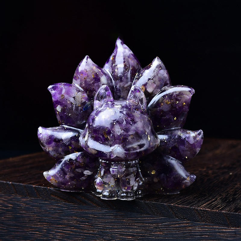 Buddha Stones, klein, verschiedene Steine, rosa Kristall, Citrin, Amethyst, neunschwänziger Fuchs, Wärme, Heimdekoration