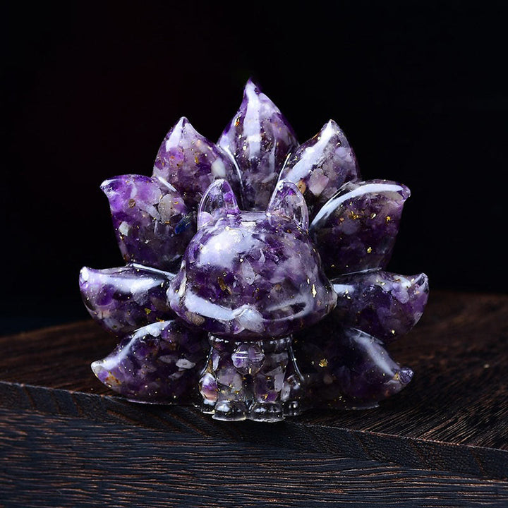 Buddha Stones, klein, verschiedene Steine, rosa Kristall, Citrin, Amethyst, neunschwänziger Fuchs, Wärme, Heimdekoration