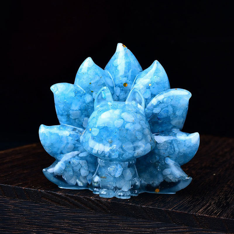 Buddha Stones, klein, verschiedene Steine, rosa Kristall, Citrin, Amethyst, neunschwänziger Fuchs, Wärme, Heimdekoration - Aquamarin 8,8 x 6,9 x 8 cm - image 9