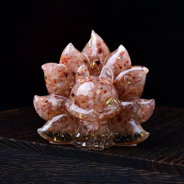 Buddha Stones, klein, verschiedene Steine, rosa Kristall, Citrin, Amethyst, neunschwänziger Fuchs, Wärme, Heimdekoration