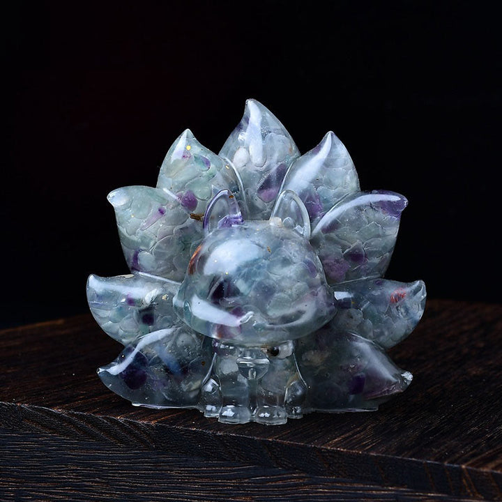 Buddha Stones, klein, verschiedene Steine, rosa Kristall, Citrin, Amethyst, neunschwänziger Fuchs, Wärme, Heimdekoration - Fluorit 8,8 x 6,9 x 8 cm - image 14