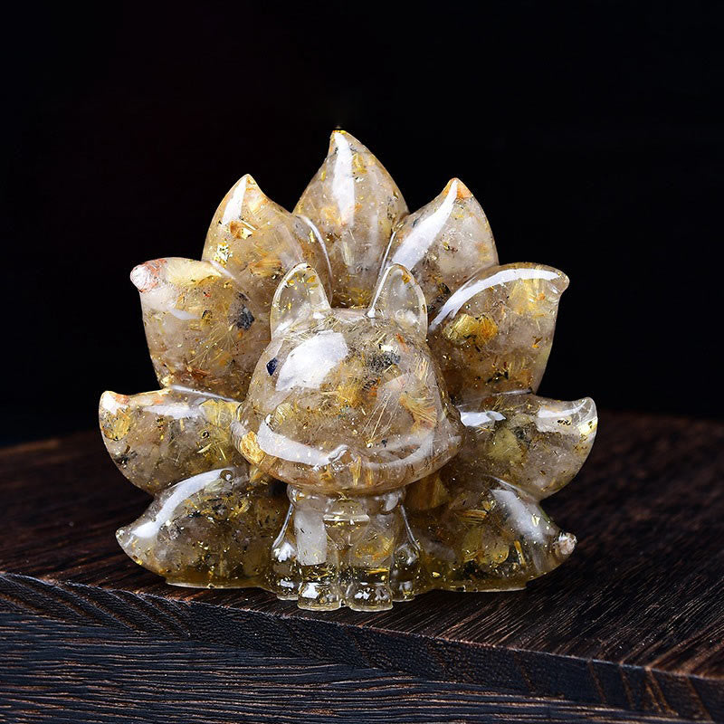 Buddha Stones, klein, verschiedene Steine, rosa Kristall, Citrin, Amethyst, neunschwänziger Fuchs, Wärme, Heimdekoration - Goldener Rutilquarz, 8,8 x 6,9 x 8 cm - image 12