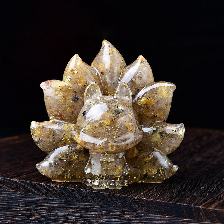 Buddha Stones, klein, verschiedene Steine, rosa Kristall, Citrin, Amethyst, neunschwänziger Fuchs, Wärme, Heimdekoration - Goldener Rutilquarz, 8,8 x 6,9 x 8 cm - image 12