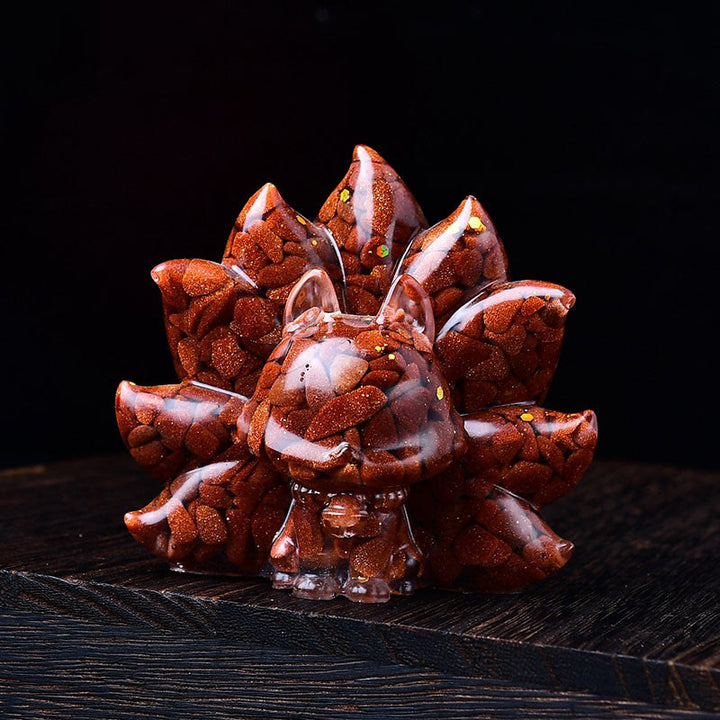 Buddha Stones, klein, verschiedene Steine, rosa Kristall, Citrin, Amethyst, neunschwänziger Fuchs, Wärme, Heimdekoration - Roter Goldfluss, 8,8 x 6,9 x 8 cm - image 16