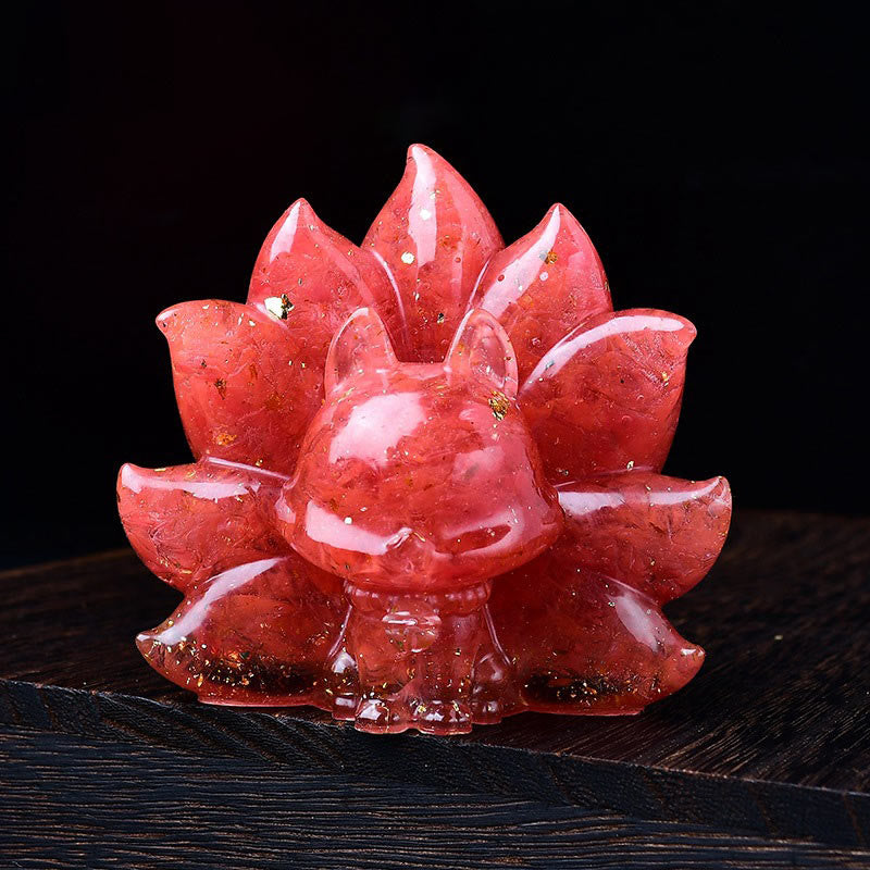 Buddha Stones, klein, verschiedene Steine, rosa Kristall, Citrin, Amethyst, neunschwänziger Fuchs, Wärme, Heimdekoration