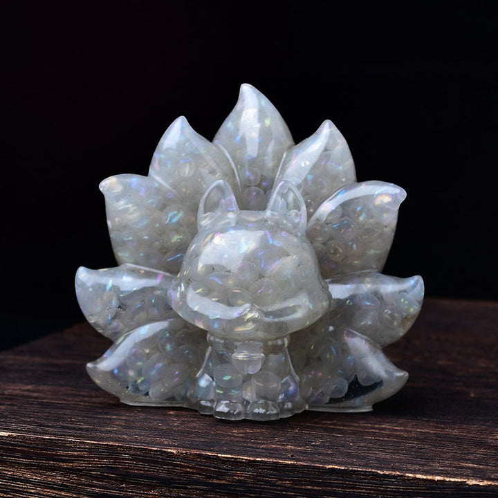 Buddha Stones, klein, verschiedene Steine, rosa Kristall, Citrin, Amethyst, neunschwänziger Fuchs, Wärme, Heimdekoration