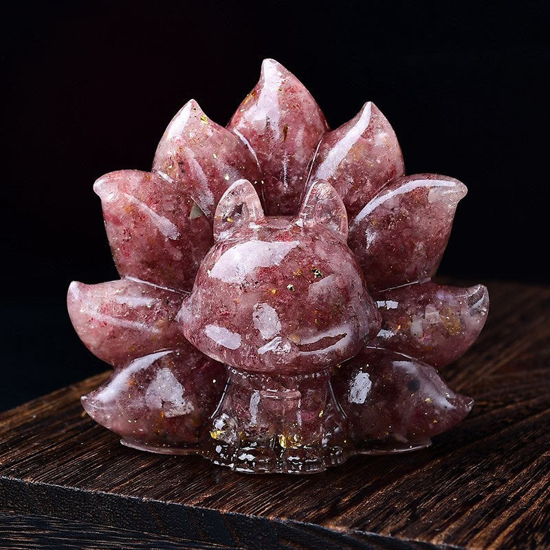 Buddha Stones, klein, verschiedene Steine, rosa Kristall, Citrin, Amethyst, neunschwänziger Fuchs, Wärme, Heimdekoration - Erdbeerquarz 8,8 x 6,9 x 8 cm - image 22
