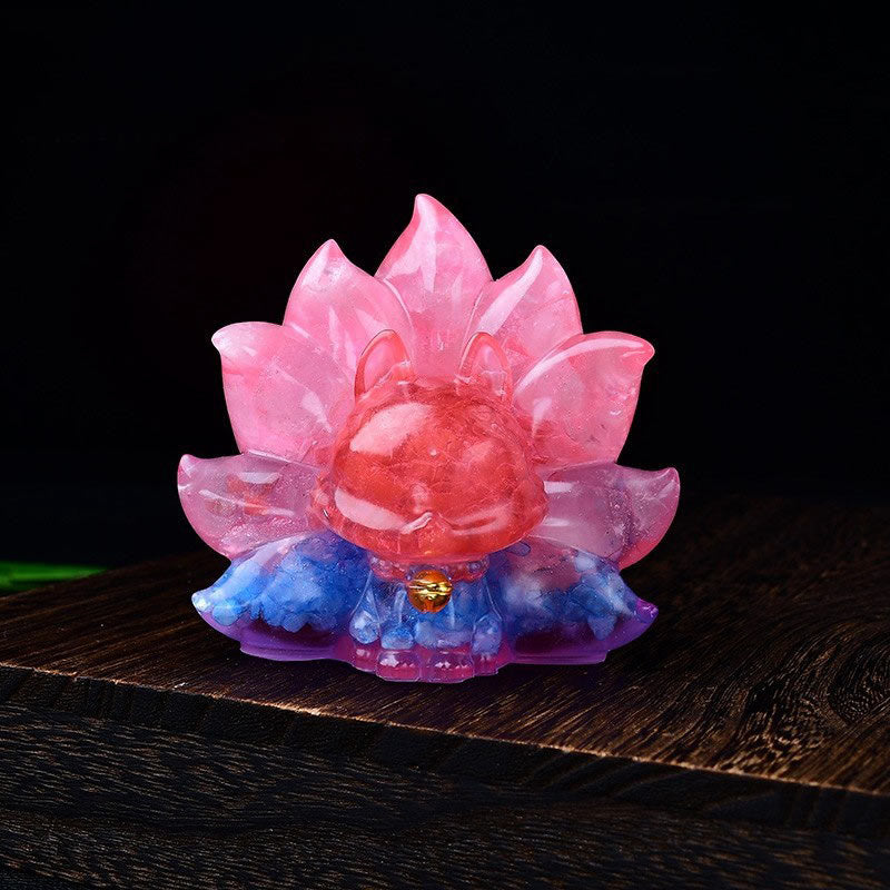 Buddha Stones, klein, verschiedene Steine, rosa Kristall, Citrin, Amethyst, neunschwänziger Fuchs, Wärme, Heimdekoration