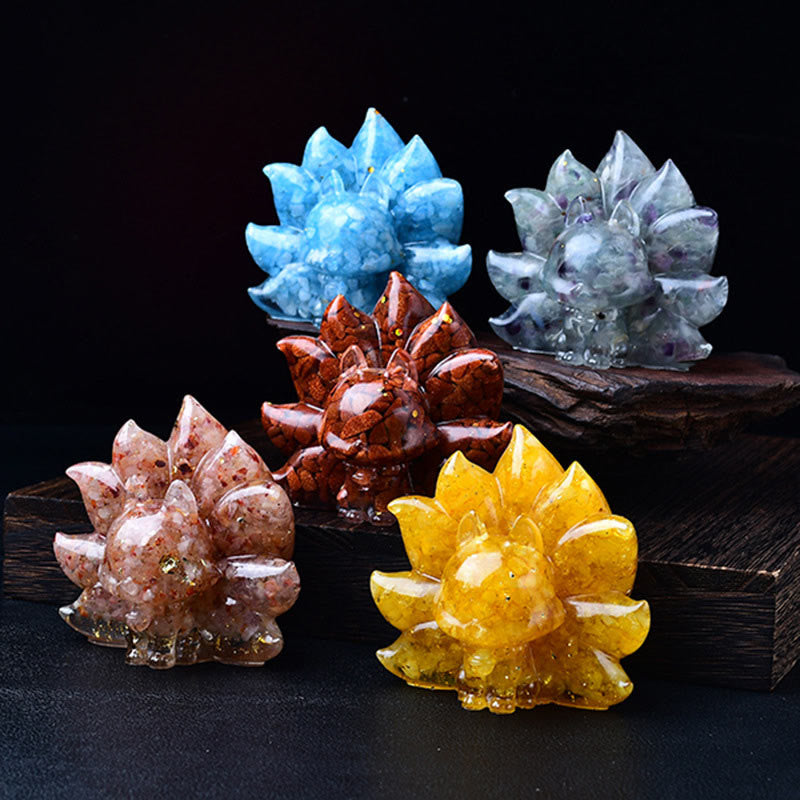 Buddha Stones, klein, verschiedene Steine, rosa Kristall, Citrin, Amethyst, neunschwänziger Fuchs, Wärme, Heimdekoration