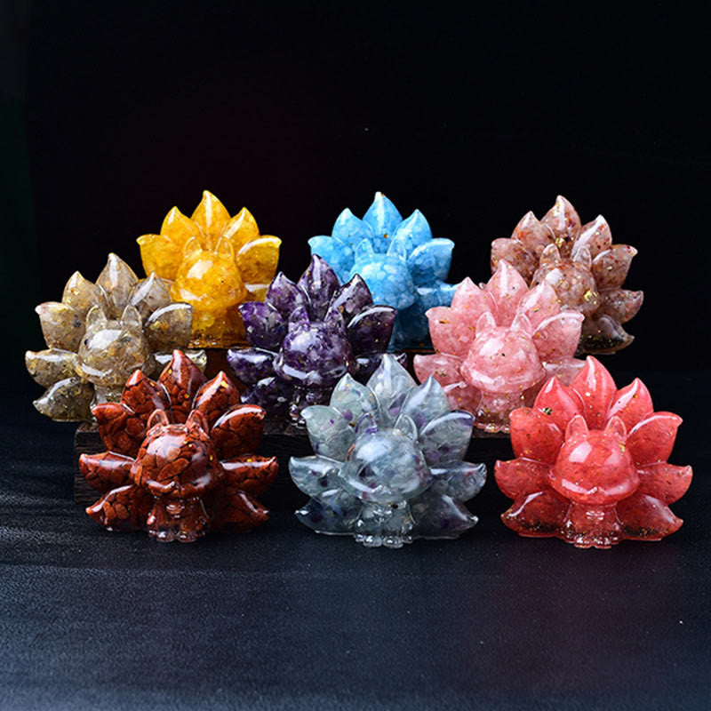 Buddha Stones, klein, verschiedene Steine, rosa Kristall, Citrin, Amethyst, neunschwänziger Fuchs, Wärme, Heimdekoration
