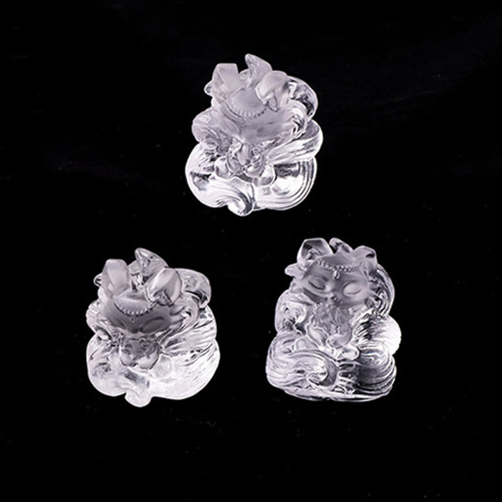 Buddha Stones, natürlicher weißer Kristall, Mini, kleiner neunschwänziger Fuchs, geschnitzt, Heilung, Heimdekoration