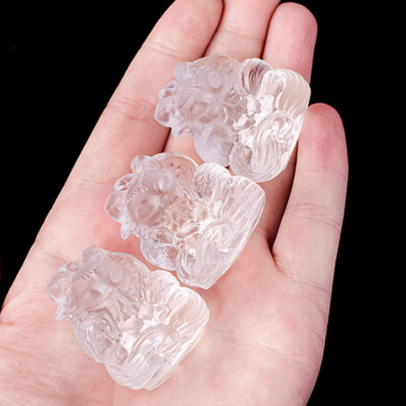 Buddha Stones, natürlicher weißer Kristall, Mini, kleiner neunschwänziger Fuchs, geschnitzt, Heilung, Heimdekoration