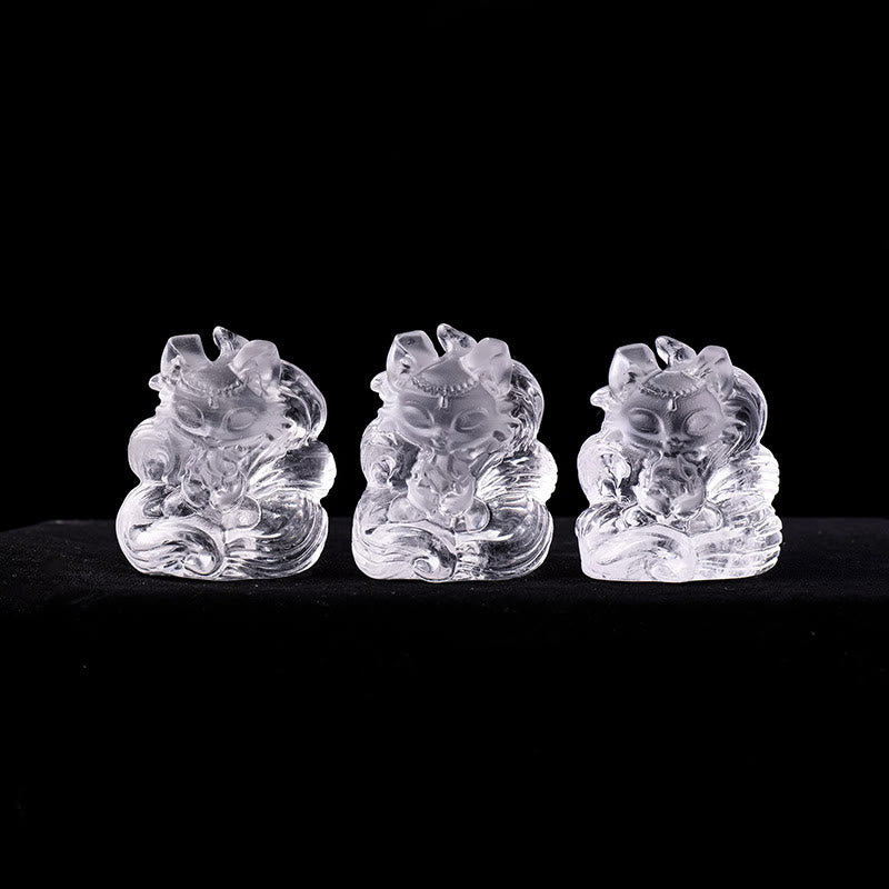 Buddha Stones, natürlicher weißer Kristall, Mini, kleiner neunschwänziger Fuchs, geschnitzt, Heilung, Heimdekoration