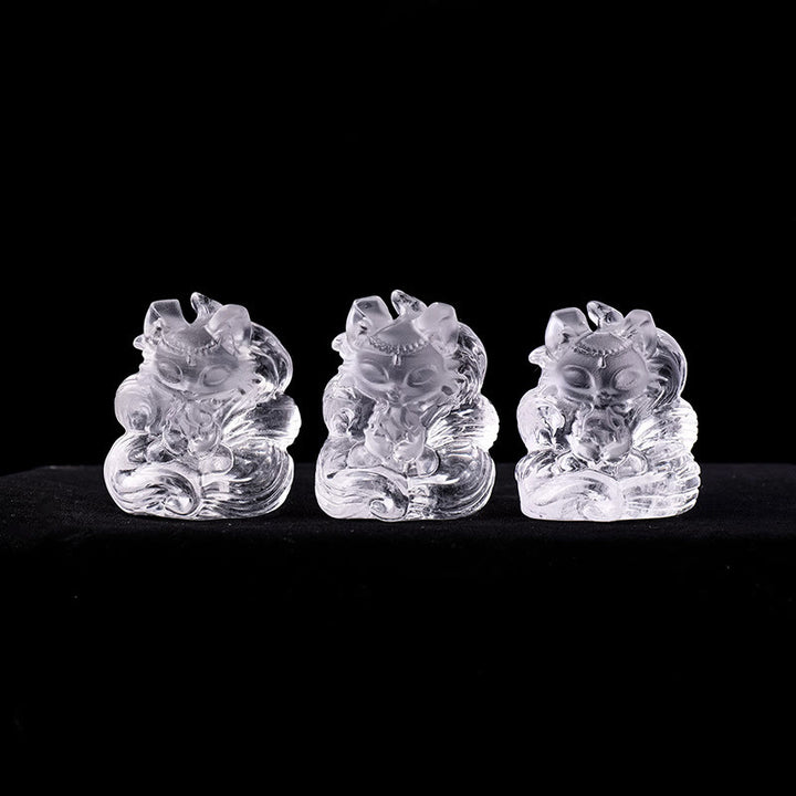 Buddha Stones, natürlicher weißer Kristall, Mini, kleiner neunschwänziger Fuchs, geschnitzt, Heilung, Heimdekoration
