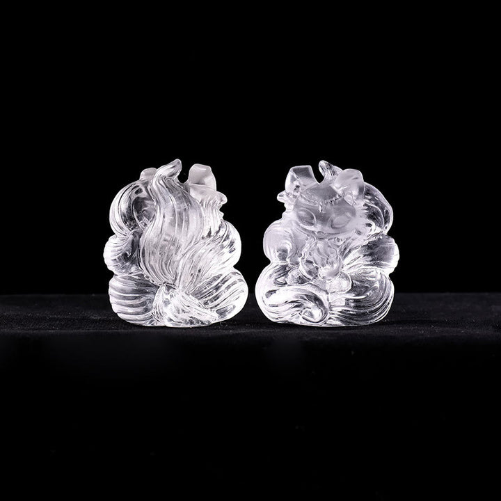 Buddha Stones, natürlicher weißer Kristall, Mini, kleiner neunschwänziger Fuchs, geschnitzt, Heilung, Heimdekoration