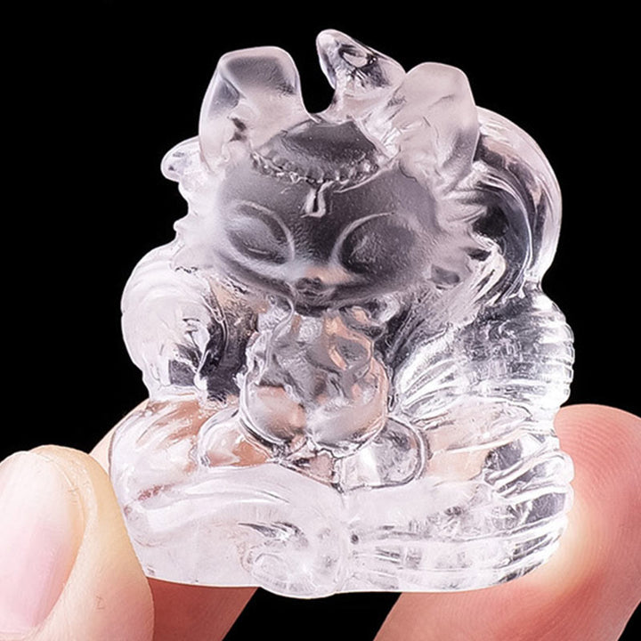 Buddha Stones, natürlicher weißer Kristall, Mini, kleiner neunschwänziger Fuchs, geschnitzt, Heilung, Heimdekoration