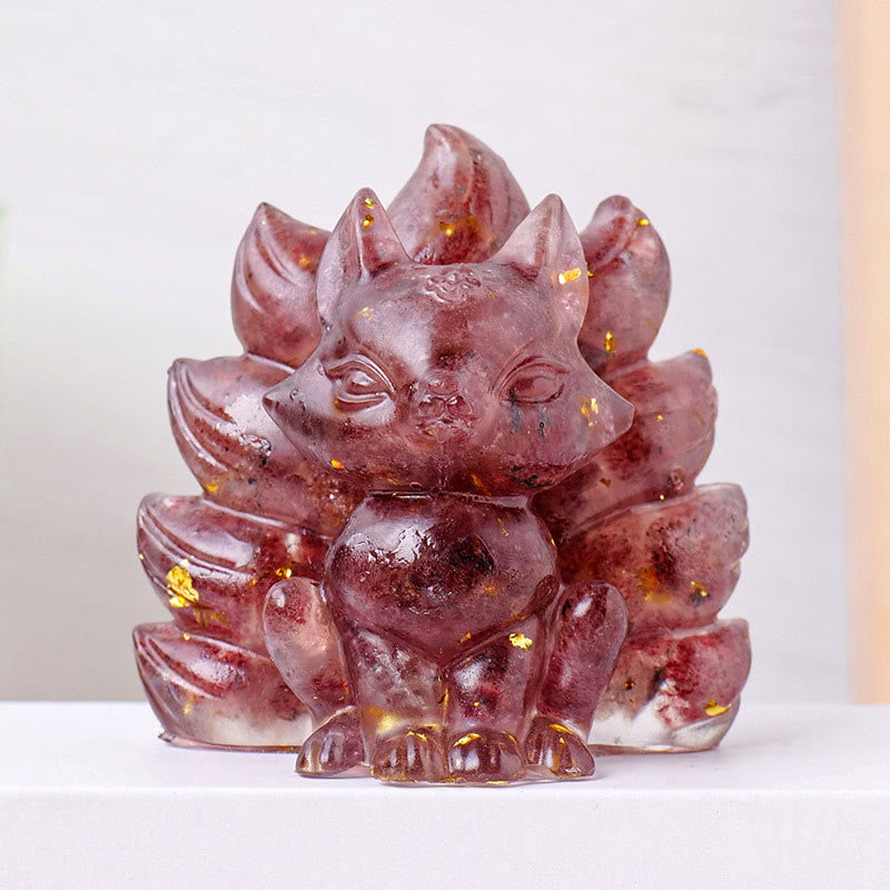 Buddha Stones, klein, verschiedene Steine, Erdbeerquarz, Amethyst, grüner Aventurin, neunschwänziger Fuchs, Heilung, Heimdekoration - Erdbeerquarz - 8 x 8,7 cm - image 1