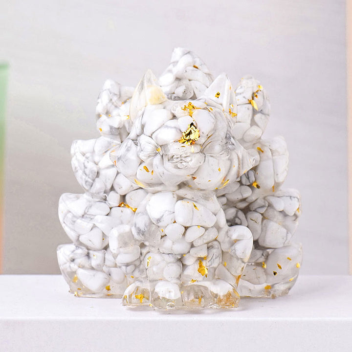 Buddha Stones, klein, verschiedene Steine, Erdbeerquarz, Amethyst, grüner Aventurin, neunschwänziger Fuchs, Heilung, Heimdekoration - Weißer Türkis - 8 x 8,7 cm - image 6