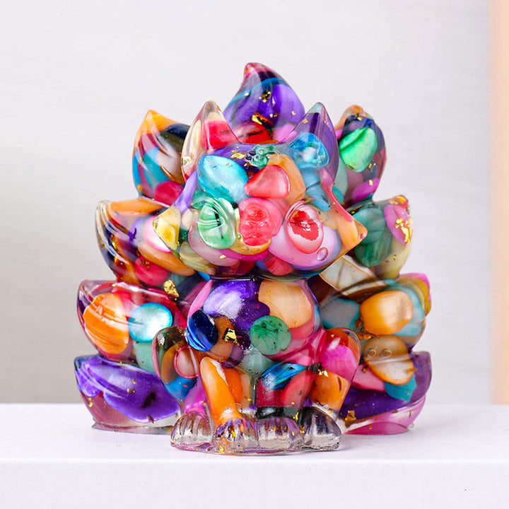 Buddha Stones, klein, verschiedene Steine, Erdbeerquarz, Amethyst, grüner Aventurin, neunschwänziger Fuchs, Heilung, Heimdekoration