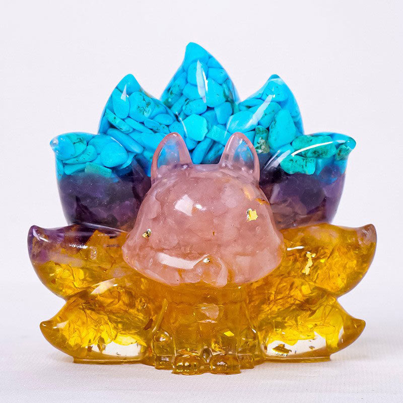 Buddha Stones, klein, verschiedene Steine, Erdbeerquarz, Amethyst, grüner Aventurin, neunschwänziger Fuchs, Heilung, Heimdekoration