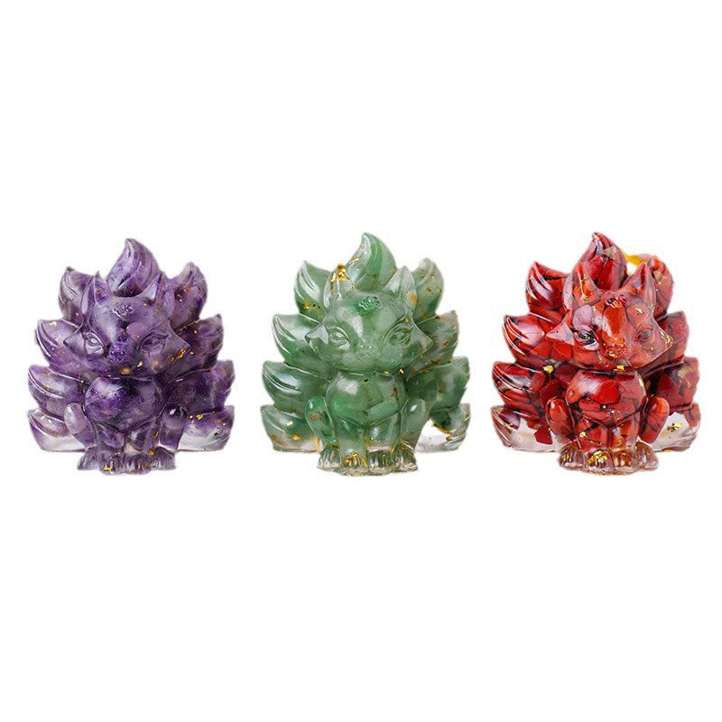 Buddha Stones, klein, verschiedene Steine, Erdbeerquarz, Amethyst, grüner Aventurin, neunschwänziger Fuchs, Heilung, Heimdekoration
