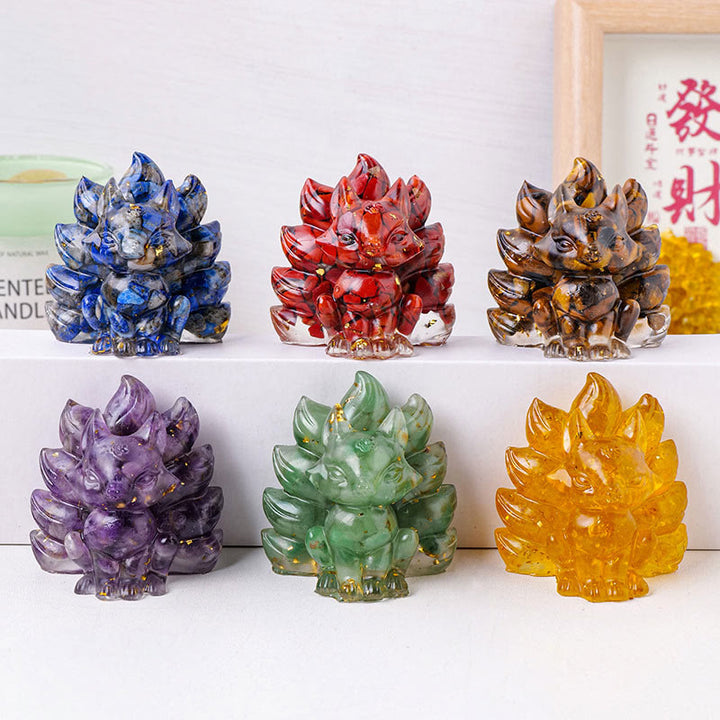 Buddha Stones, klein, verschiedene Steine, Erdbeerquarz, Amethyst, grüner Aventurin, neunschwänziger Fuchs, Heilung, Heimdekoration
