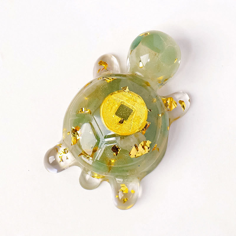 Buddha Stones, klein, verschiedene Kristalle, grüner Aventurin, Amethyst, Schildkröte, Kupfermünzen, Glück, Heimdekoration