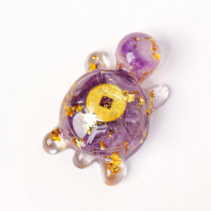Buddha Stones, klein, verschiedene Kristalle, grüner Aventurin, Amethyst, Schildkröte, Kupfermünzen, Glück, Heimdekoration