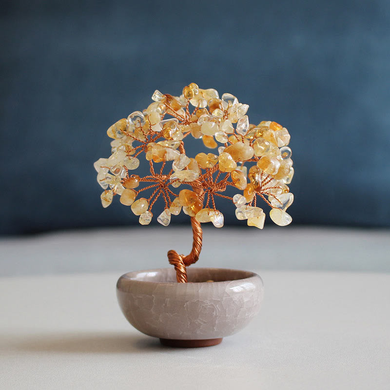 Buddha Stones, verschiedene Kristalle, Citrin, Amethyst, Aventurin, Baum, Wohlstand, Heimdekoration - Citrin 6-7*10cm - Geschenkbox - image 0