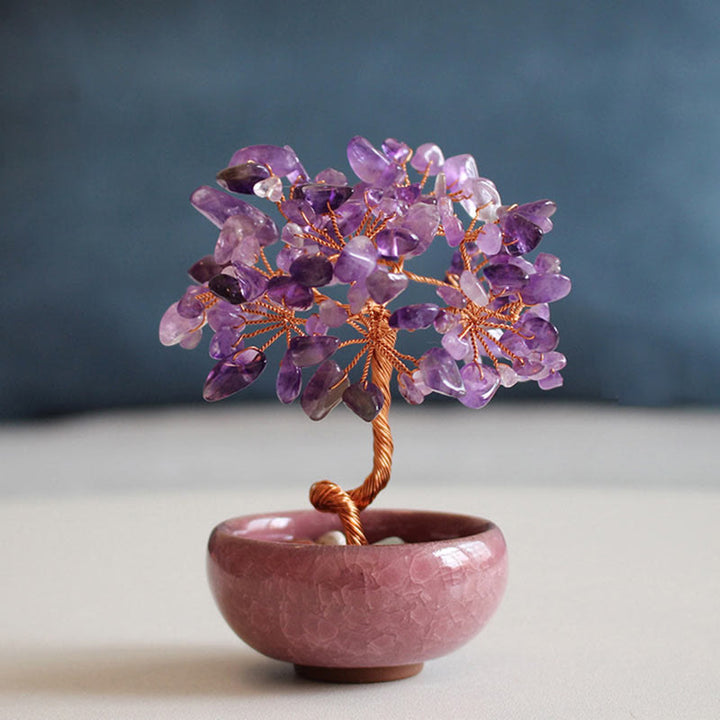 Buddha Stones, verschiedene Kristalle, Citrin, Amethyst, Aventurin, Baum, Wohlstand, Heimdekoration - Amethyst 6-7*10cm - Geschenkbox - image 2