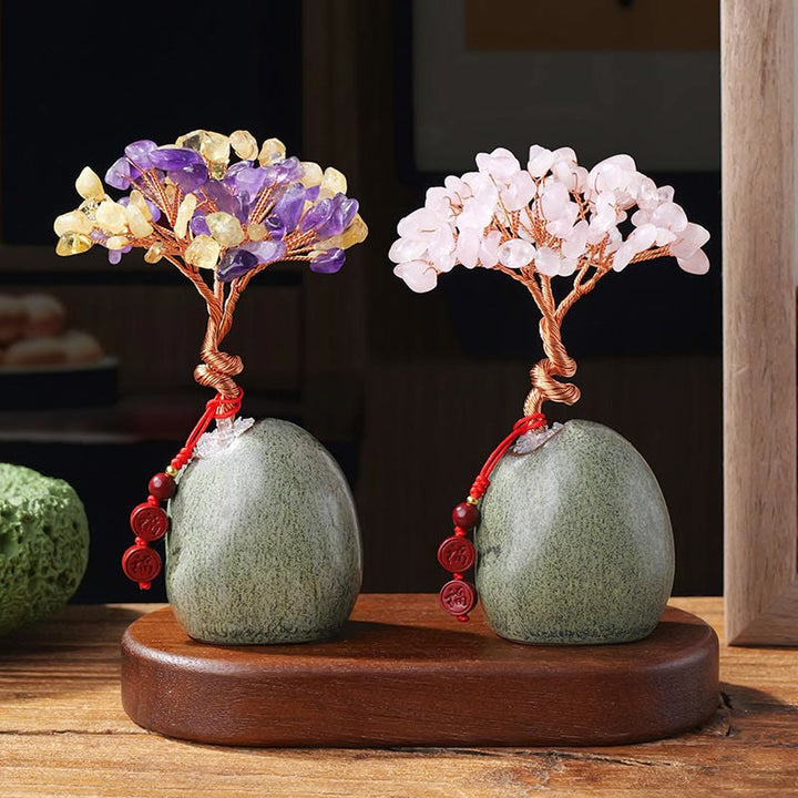 Buddha Stones , Citrin, Amethyst, Aventurin, Kristallbaum, Keramiksockel, Wohlstand, Heimdekoration