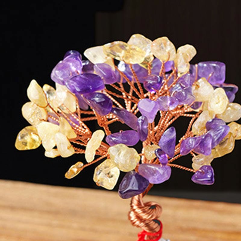 Buddha Stones , Citrin, Amethyst, Aventurin, Kristallbaum, Keramiksockel, Wohlstand, Heimdekoration