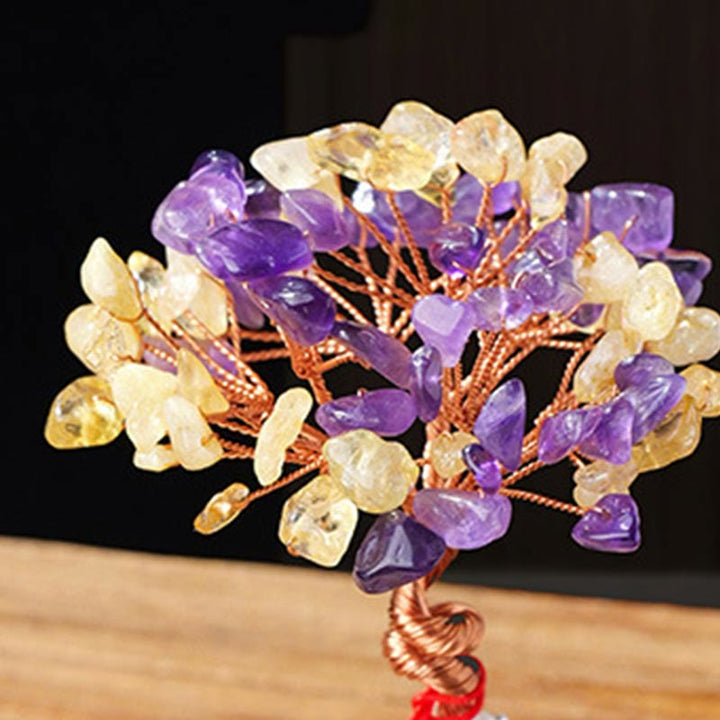 Buddha Stones , Citrin, Amethyst, Aventurin, Kristallbaum, Keramiksockel, Wohlstand, Heimdekoration