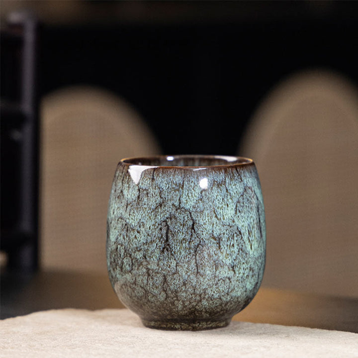 Buddha Stones Handgefertigte kleine chinesische Jianzhan-Ofen-Wechsel-Keramik-Teetasse, Kung-Fu-Teetasse, 150 ml