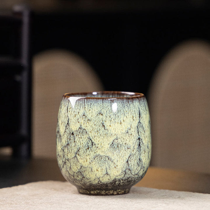 Buddha Stones Handgefertigte kleine chinesische Jianzhan-Ofen-Wechsel-Keramik-Teetasse, Kung-Fu-Teetasse, 150 ml