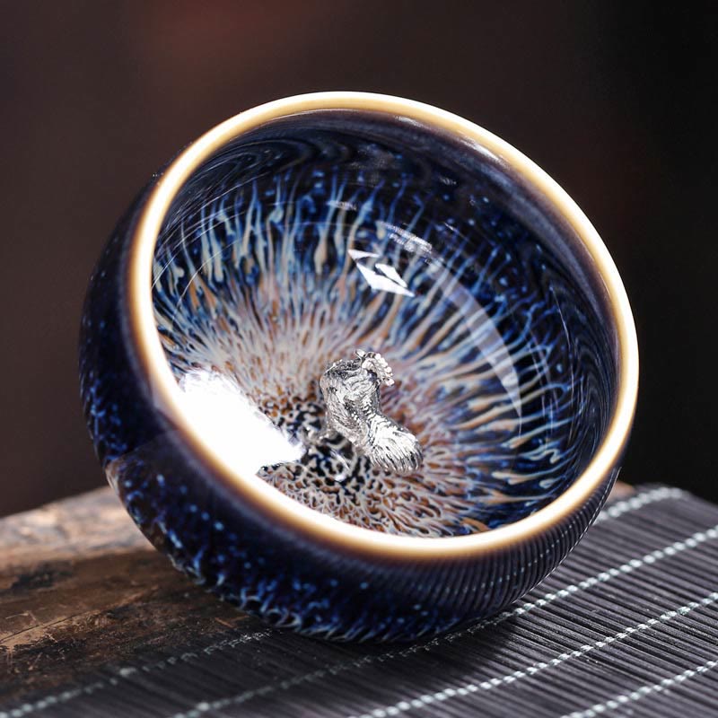 Buddha Stones, handgefertigt, chinesischer Jianzhan, Koi-Fisch, Lotus, Drache, Phönix, 12 chinesische Sternzeichen, Keramik-Teetasse, Kung-Fu-Teetasse, 70 ml