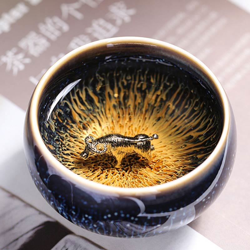 Buddha Stones, handgefertigt, chinesischer Jianzhan, Koi-Fisch, Lotus, Drache, Phönix, 12 chinesische Sternzeichen, Keramik-Teetasse, Kung-Fu-Teetasse, 70 ml