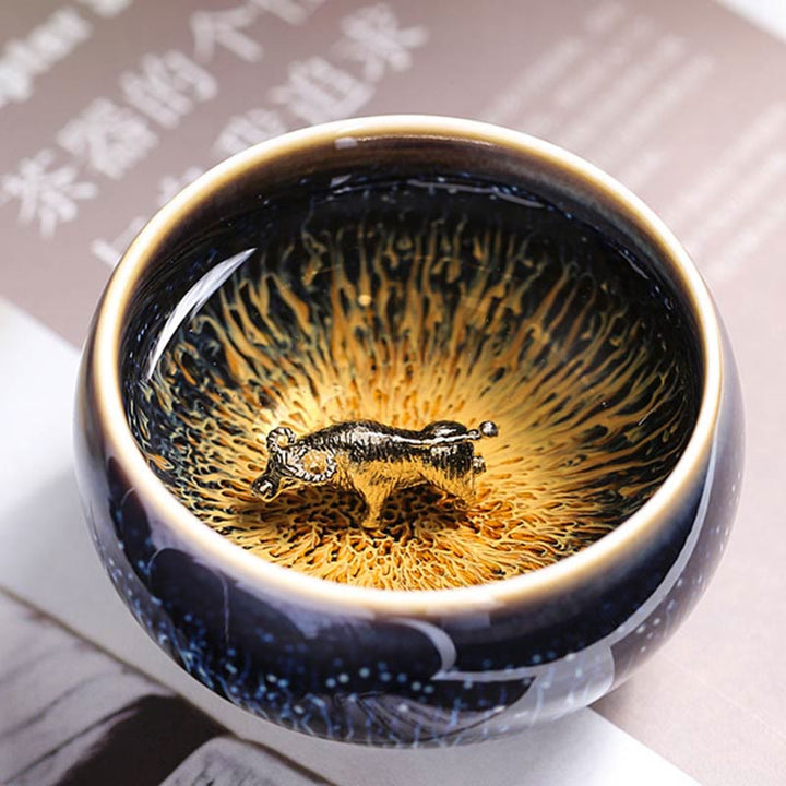 Buddha Stones, handgefertigt, chinesischer Jianzhan, Koi-Fisch, Lotus, Drache, Phönix, 12 chinesische Sternzeichen, Keramik-Teetasse, Kung-Fu-Teetasse, 70 ml