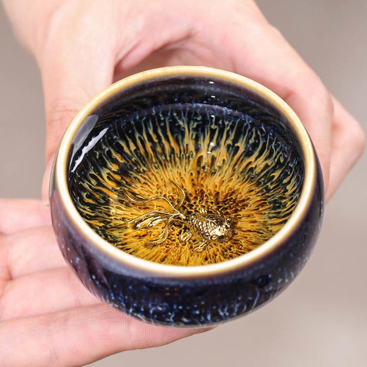Buddha Stones, handgefertigt, chinesischer Jianzhan, Koi-Fisch, Lotus, Drache, Phönix, 12 chinesische Sternzeichen, Keramik-Teetasse, Kung-Fu-Teetasse, 70 ml