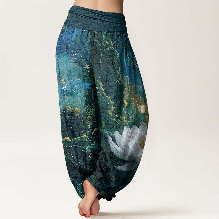 Buddha Stones Casual Lotus Sternenhimmel Wolken Muster Damen Haremshose mit elastischer Taille - image 3