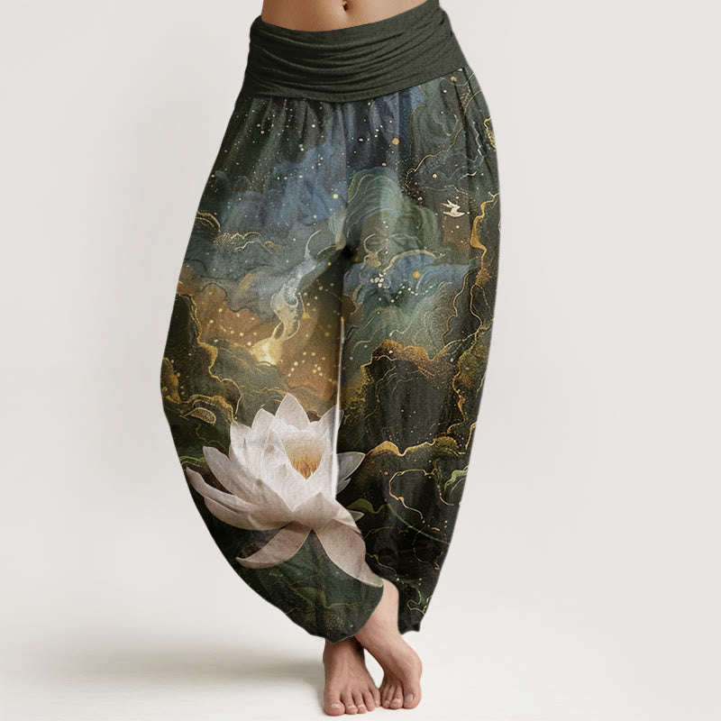 Buddha Stones Baumwoll-Haremshose mit Lotus-Sternenhimmel-Wolkenmuster und elastischem Bund für Damen - Sattelbraun - US22, UK/AU26, EU54 (6XL) - image 4