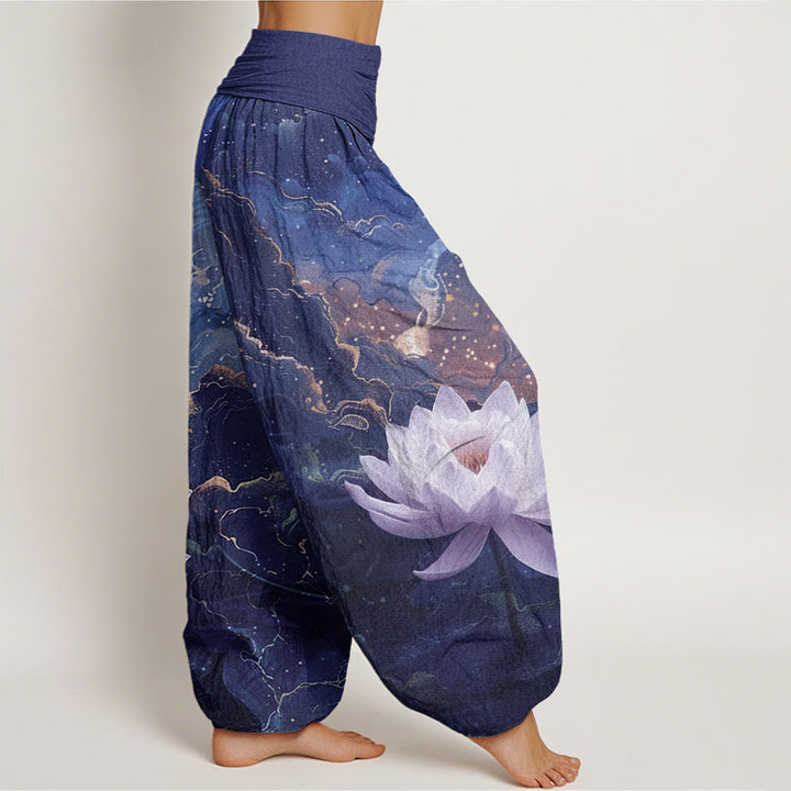 Buddha Stones Casual Lotus Sternenhimmel Wolken Muster Damen Haremshose mit elastischer Taille - image 8