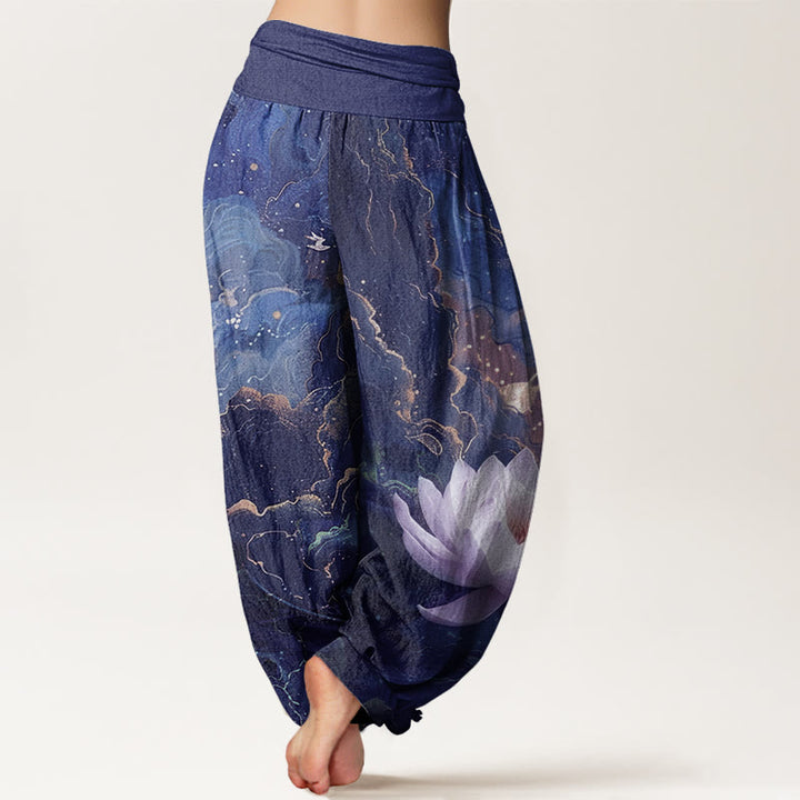 Buddha Stones Casual Lotus Sternenhimmel Wolken Muster Damen Haremshose mit elastischer Taille - image 10