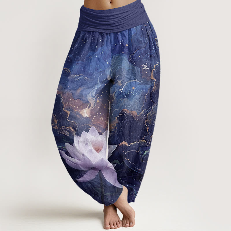 Buddha Stones Baumwoll-Haremshose mit Lotus-Sternenhimmel-Wolkenmuster und elastischem Bund für Damen - Marine - US22, UK/AU26, EU54 (6XL) - image 7