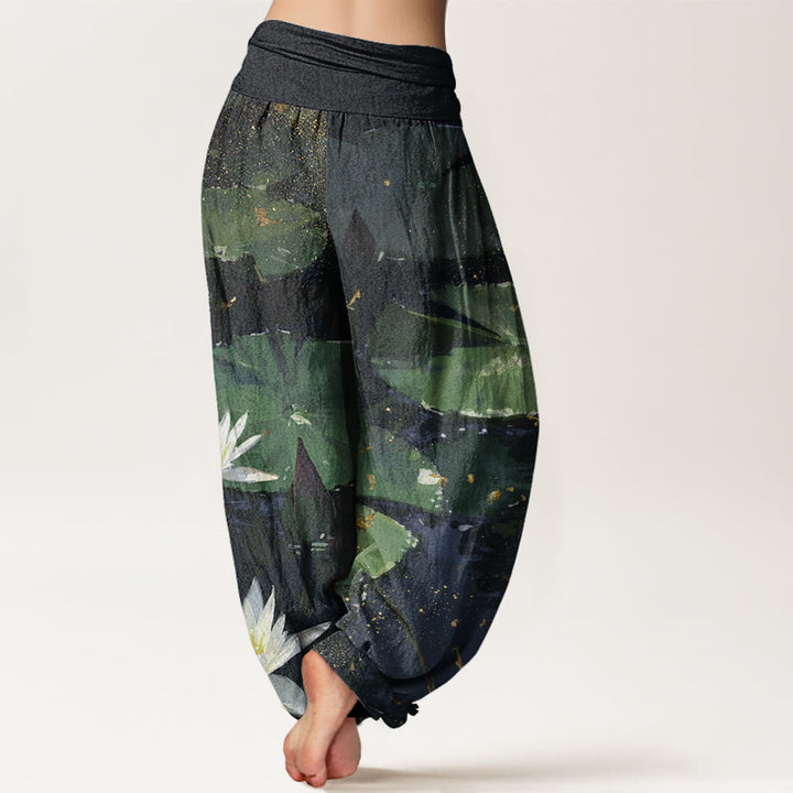 Lässige Haremshose mit Buddha Stones und Lotusblättern auf dem Seemuster für Damen mit elastischer Taille - image 3