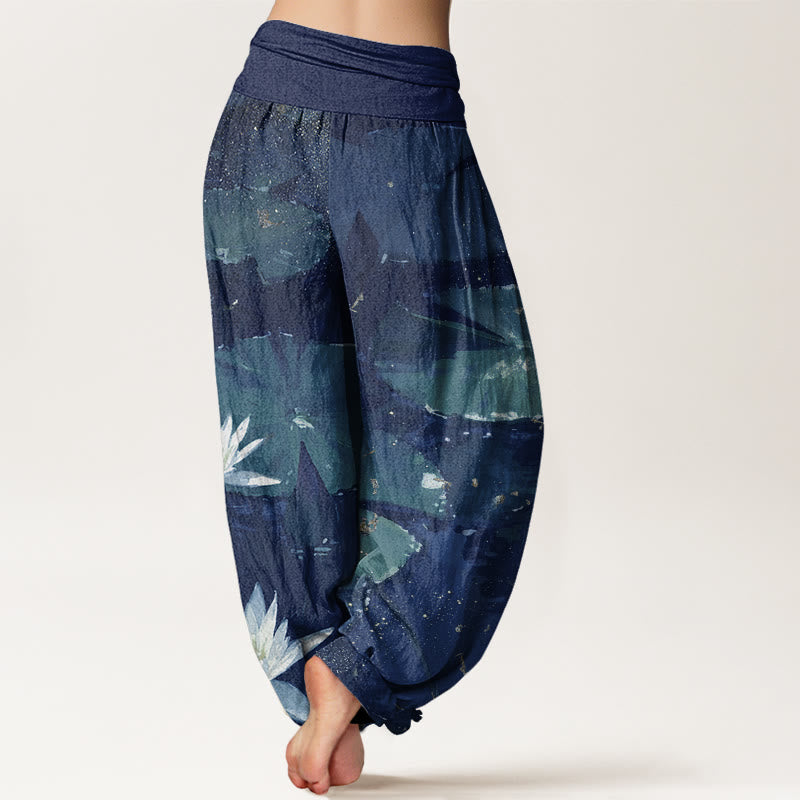 Lässige Haremshose mit Buddha Stones und Lotusblättern auf dem Seemuster für Damen mit elastischer Taille - image 7